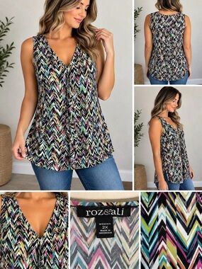 Roz & Ali Women's Geometric Tunic Top Size 2X